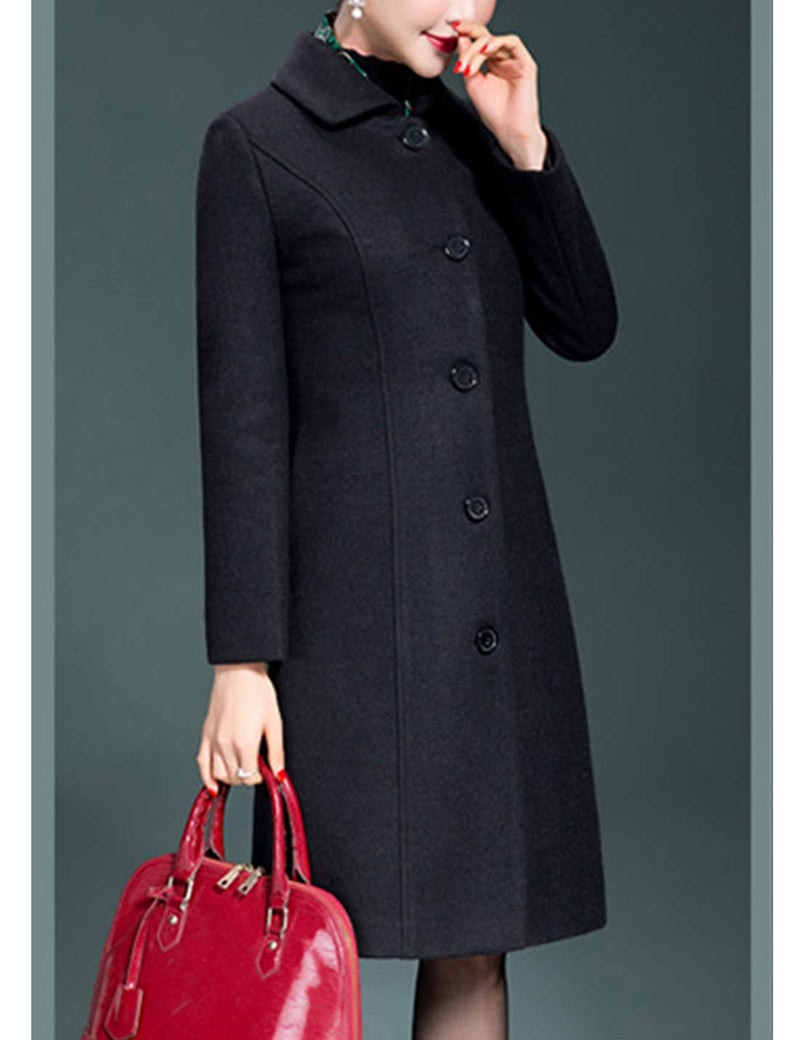 Jenkoon Women's Wool Trench Coat Winter Long Thick Overcoat Walker Coat (Black, Medium) - Image 3
